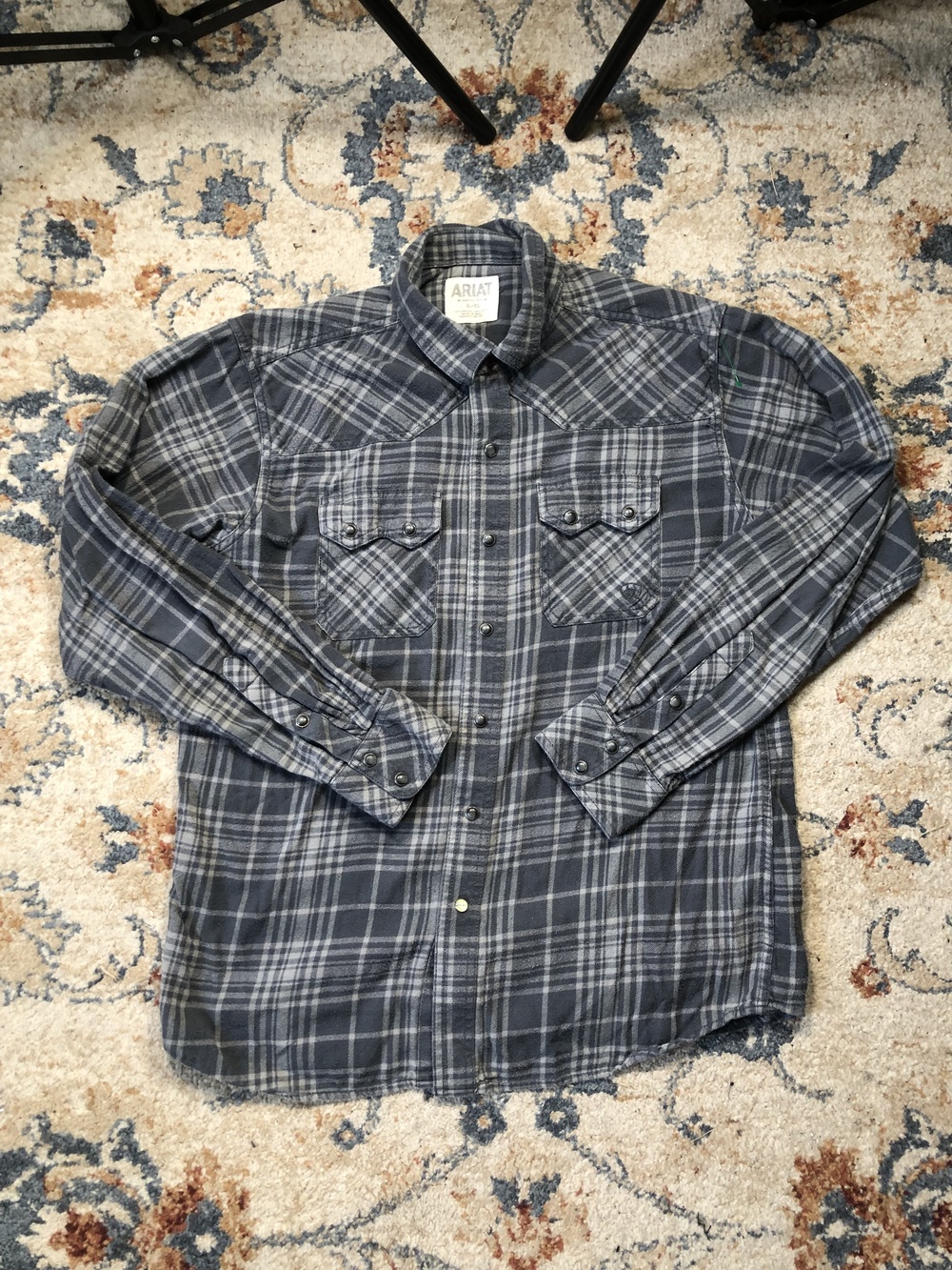 Ariat Shirt Mens Large Gray Plaid Flannel Western Pearl Snap Long Sleeve Cotton